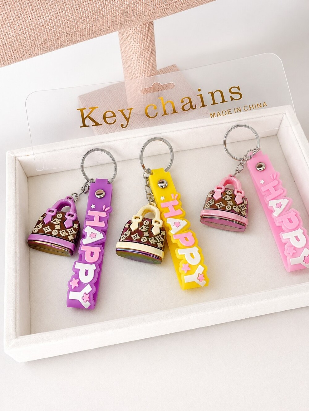 3pc Fashion Mini handbag charms with silicone strap Purse Charm Accessories